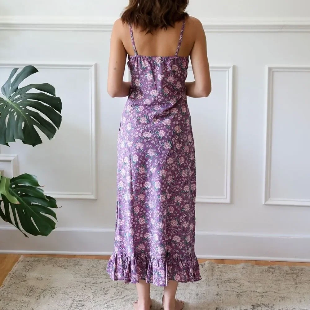 NEW Mille Resort Slip Dress Floral‎ Roma Ruffle Hem Midi Dress Purple Size S - Picture 5 of 5